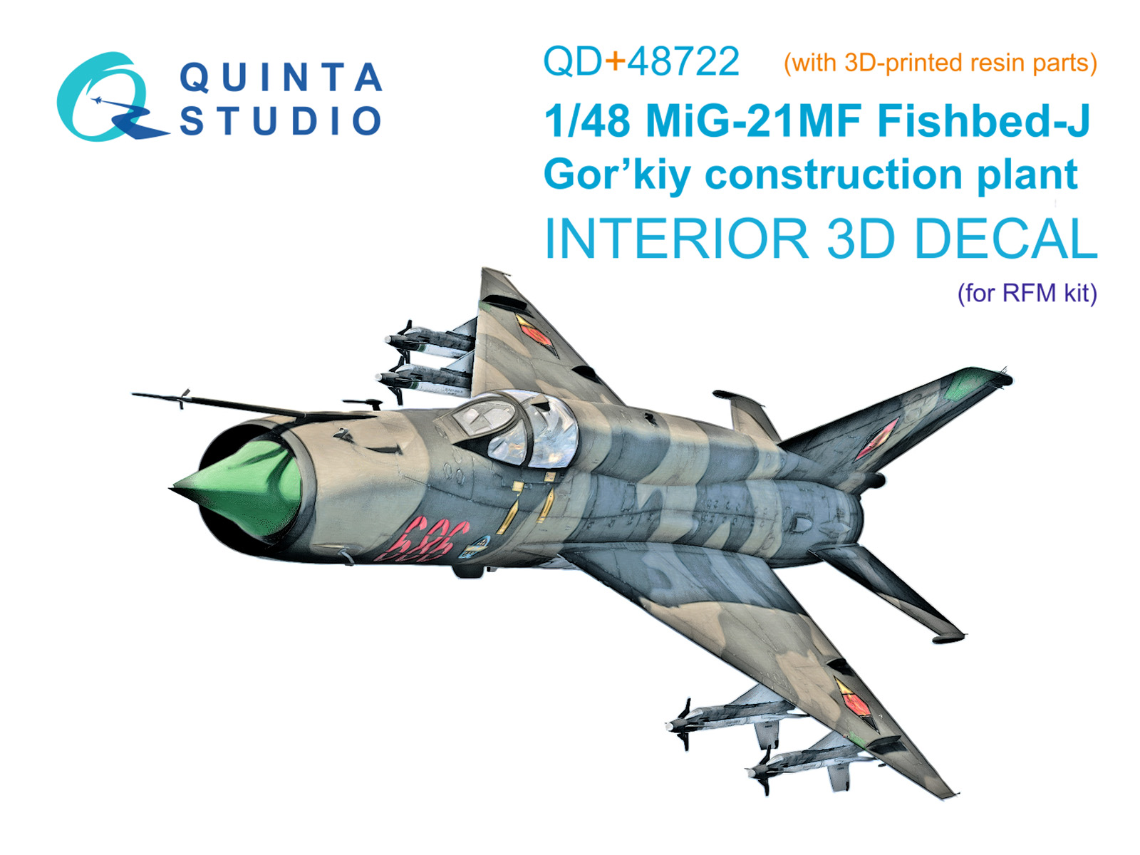 MiG-21MF (Gorkiy plant) 3D-Printed & coloured Interior on decal paper (RFM) (with 3D-printed resin parts)