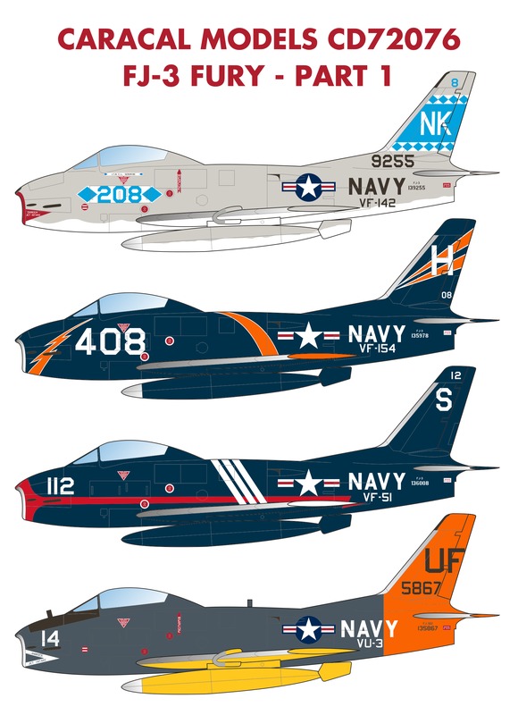 Decal 1/72 North-American FJ-3 Fury US Navy - Part 1 (Caracal Models)