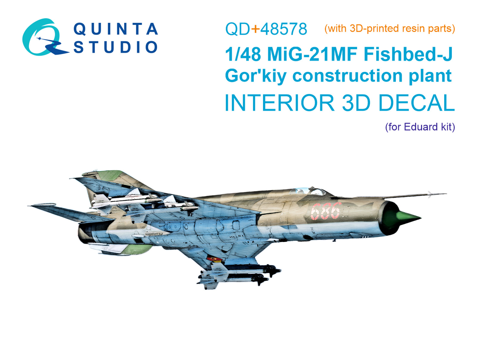 MiG-21MF Fishbed-J (Gorkiy plant) 3D-Printed & coloured Interior on decal paper (Eduard) (with 3D-printed resin parts)