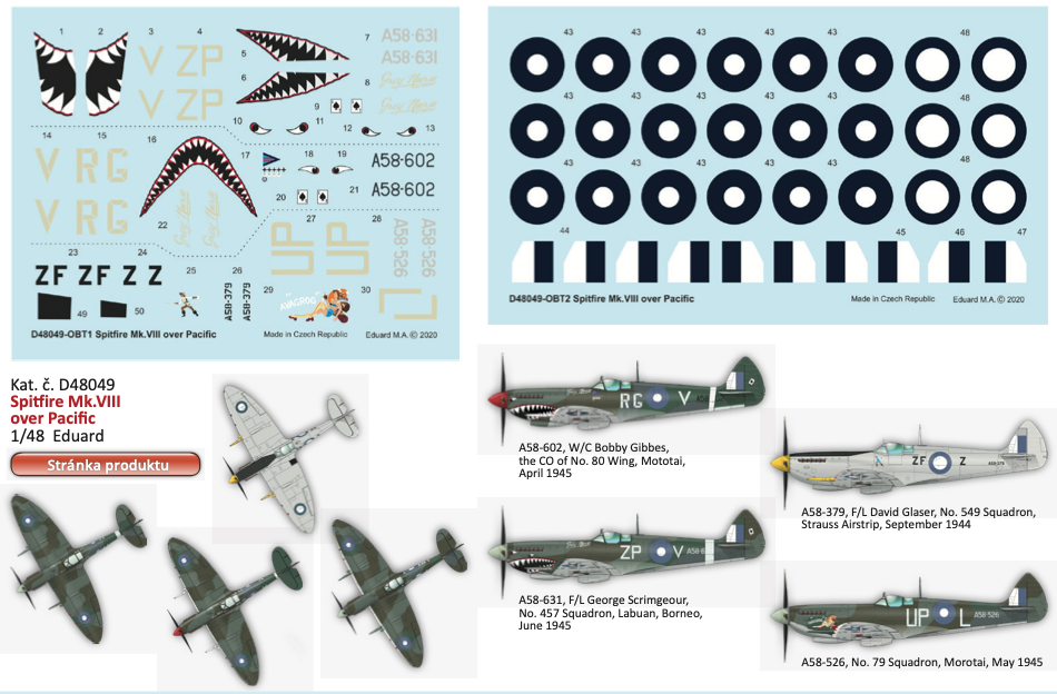 Decal 1/48 Spitfire Mk.VIII over Pacific (EDU)