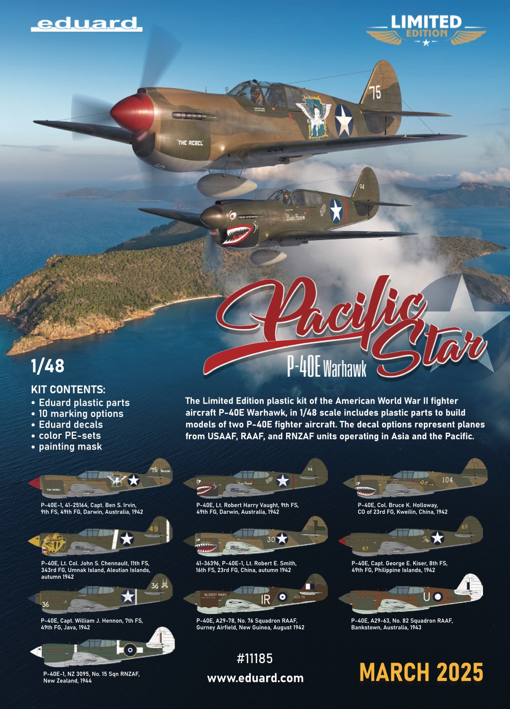 Model kit 1/48 PACIFIC STAR Curtiss P-40E Warhawk DUAL COMBO (Eduard kits) (damage box)