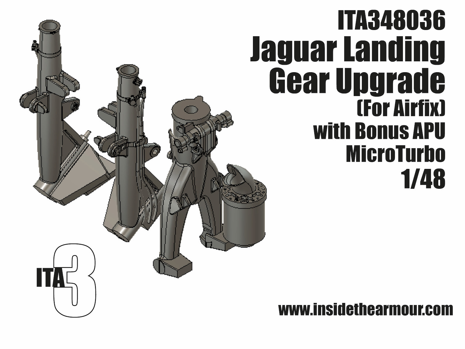 Additions (3D resin printing) 1/48 BAC/SEPECAT Jaguar GR.1/GR.1A Landing Gear Upgrade (designed to be used with 2025 release Airfix kits)