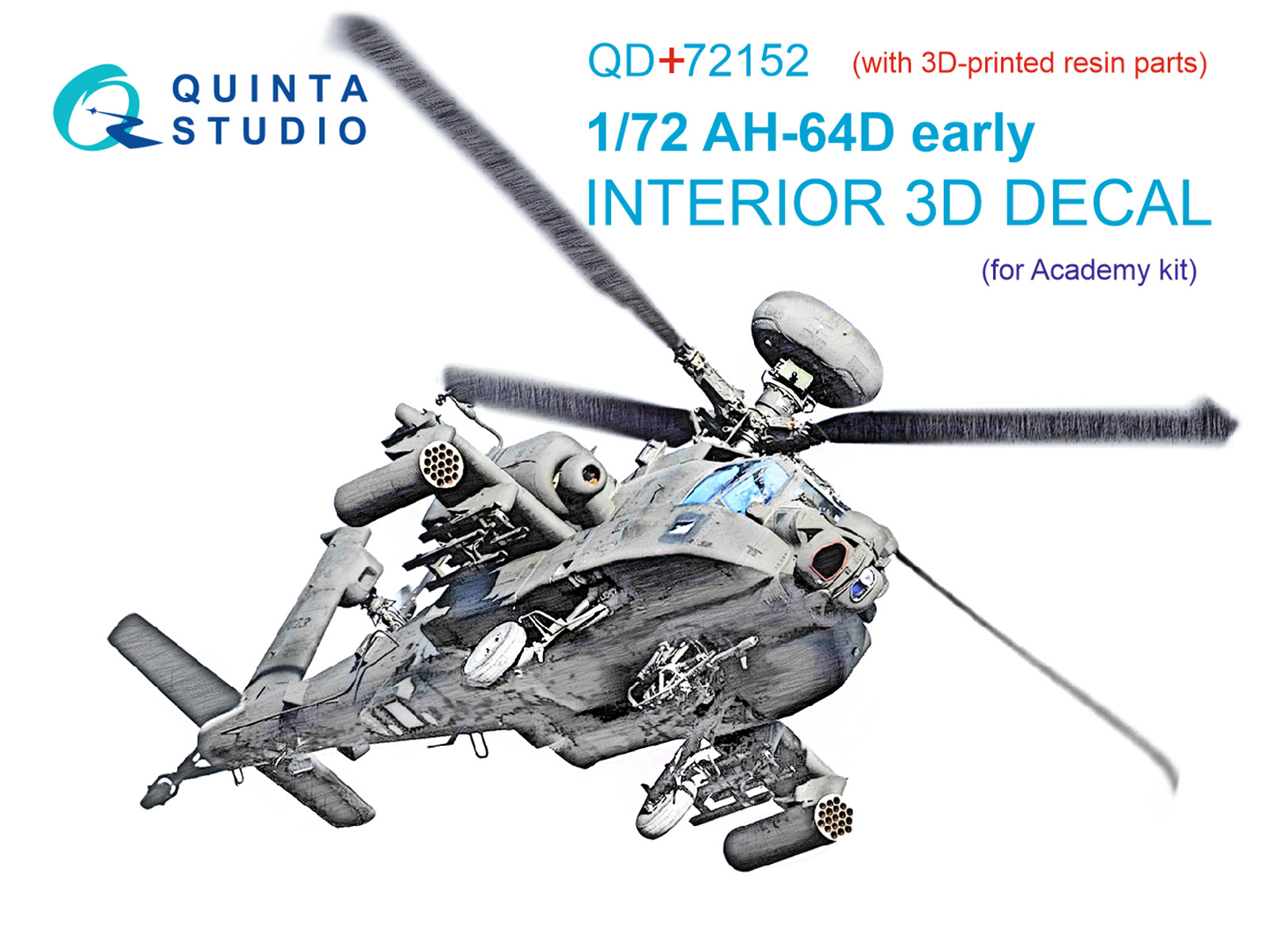 AH-64D early 3D-Printed & coloured Interior on decal paper (Academy)(with 3D-printed resin part)