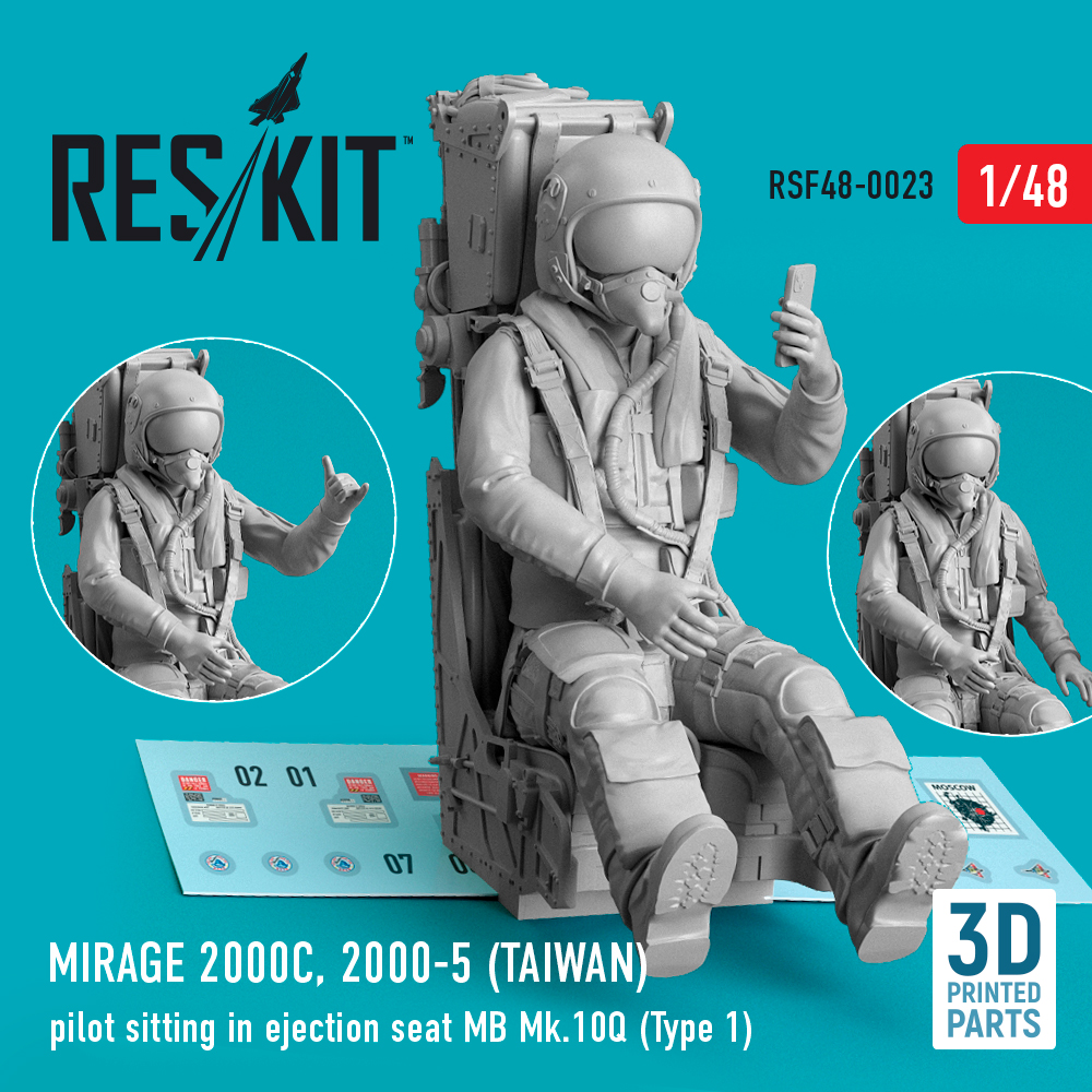Additions (3D resin printing) 1/48 Dassault-Mirage 2000C 2000-5 (TAIWAN) pilot sitting in ejection seat MB Mk.10Q (Type 1) (ResKit)
