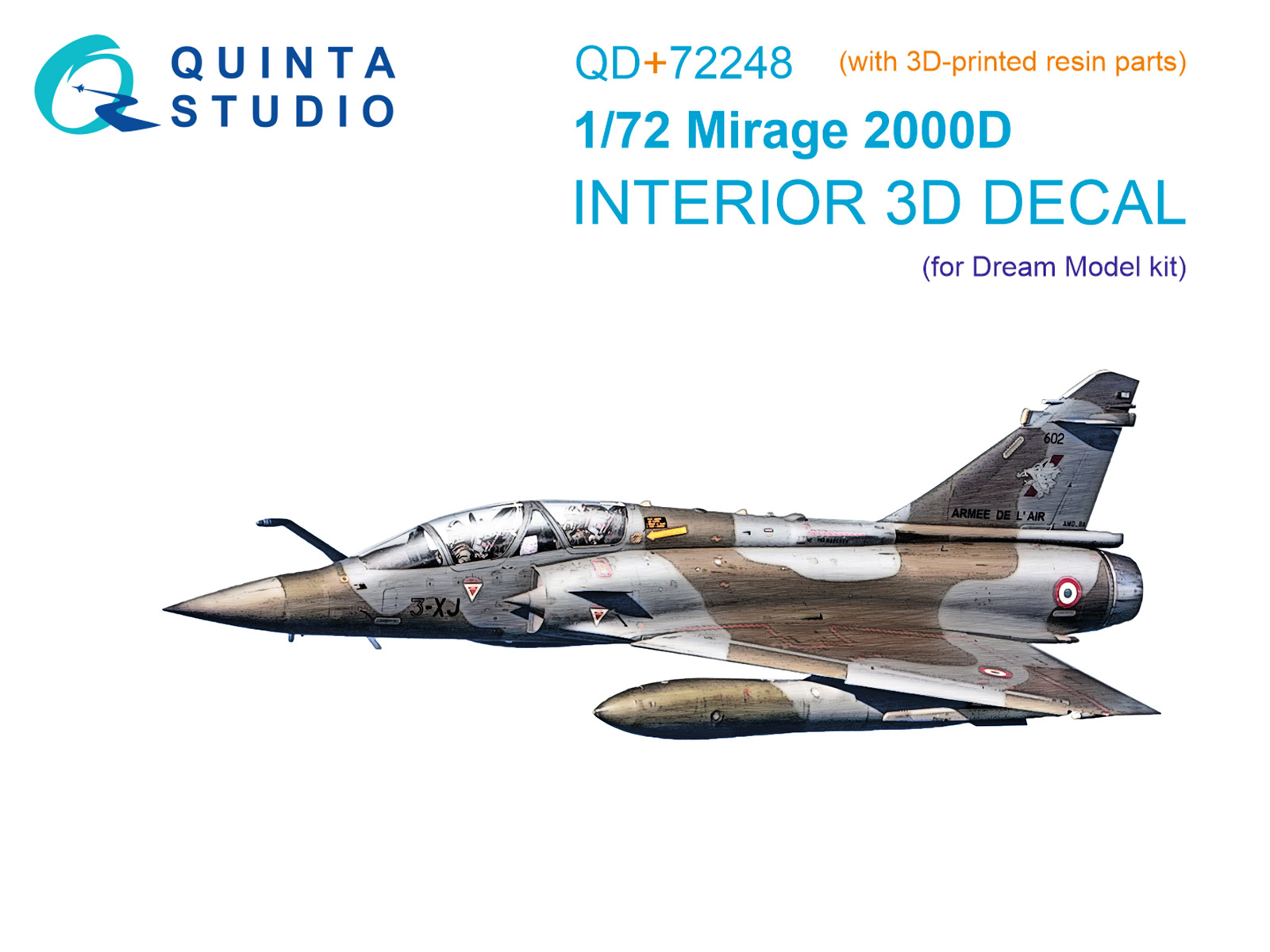 Mirage 2000D 3D-Printed & coloured Interior on decal paper (Dream Model) (with 3D-printed resin part)