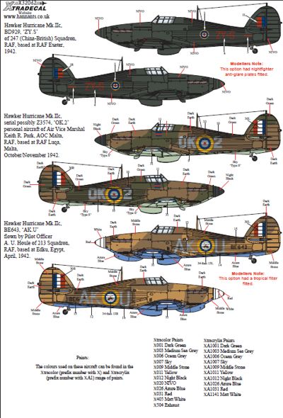 Decal 1/32 Hawker Hurricane Mk.IIc Pt 1 (3) (Xtradecal)
