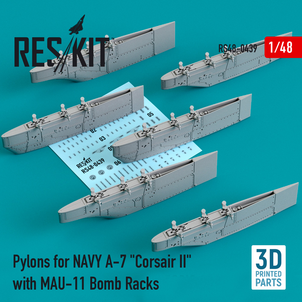 Additions (3D resin printing) 1/48 Pylons for NAVY LTV A-7 Corsair II with MAU-11 Bomb Racks (ResKit)