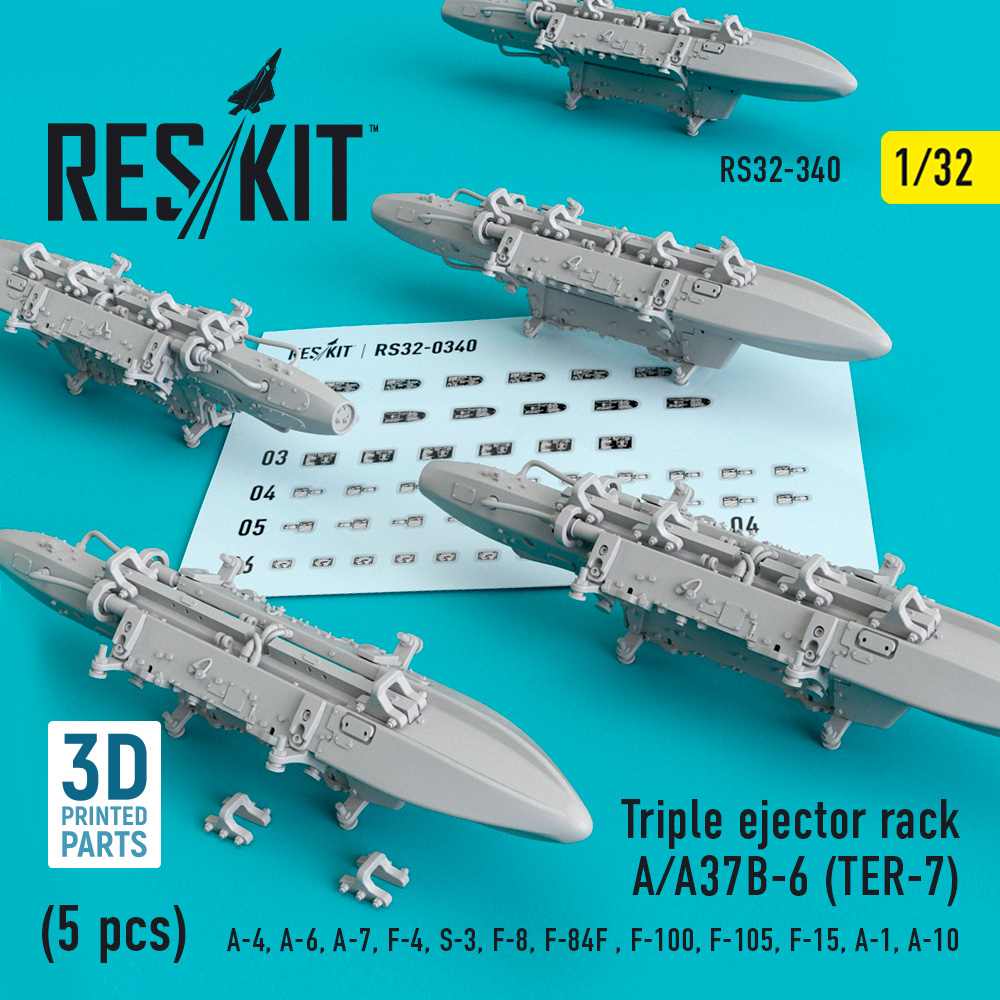 Additions (3D resin printing) 1/32 Triple Ejector Rack A/A37B-6 (TER-7) (5 pcs) (A-4, A-6, LTV A-7, McDonnell F-4, S-3,F-8, Republic F-84F, F-100, F-105, F-15, A-1)