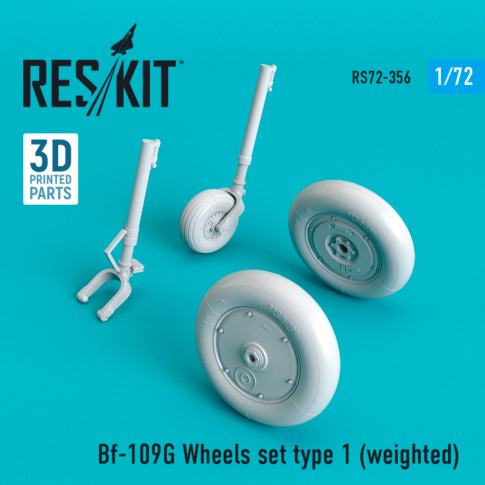 Additions (3D resin printing) 1/72 Messerschmitt Bf-109G Wheels set type 1 (weighted) (ResKit)