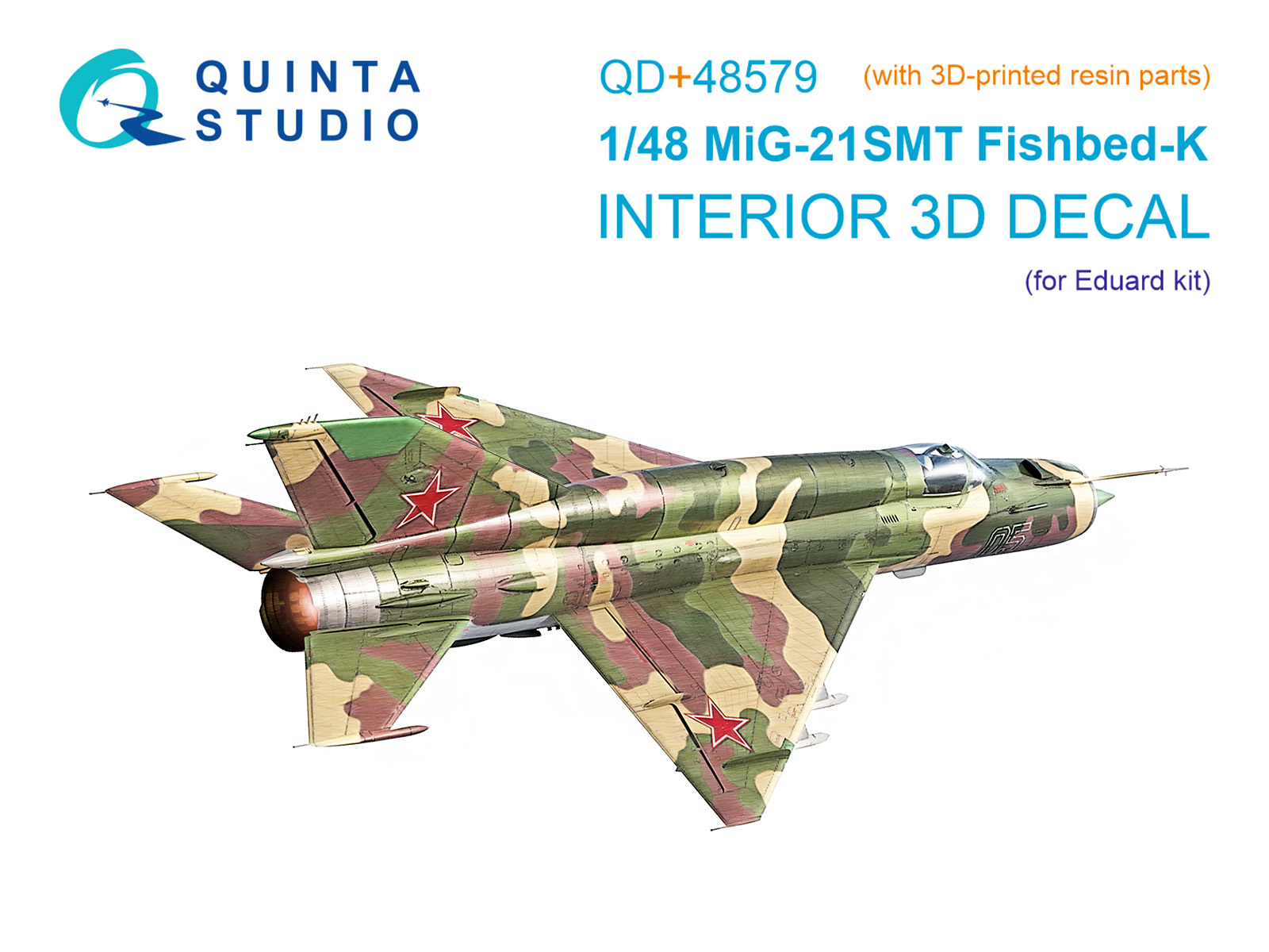 MiG-21SMT Fishbed-K 3D-Printed & coloured Interior on decal paper (Eduard) (with 3D-printed resin parts)