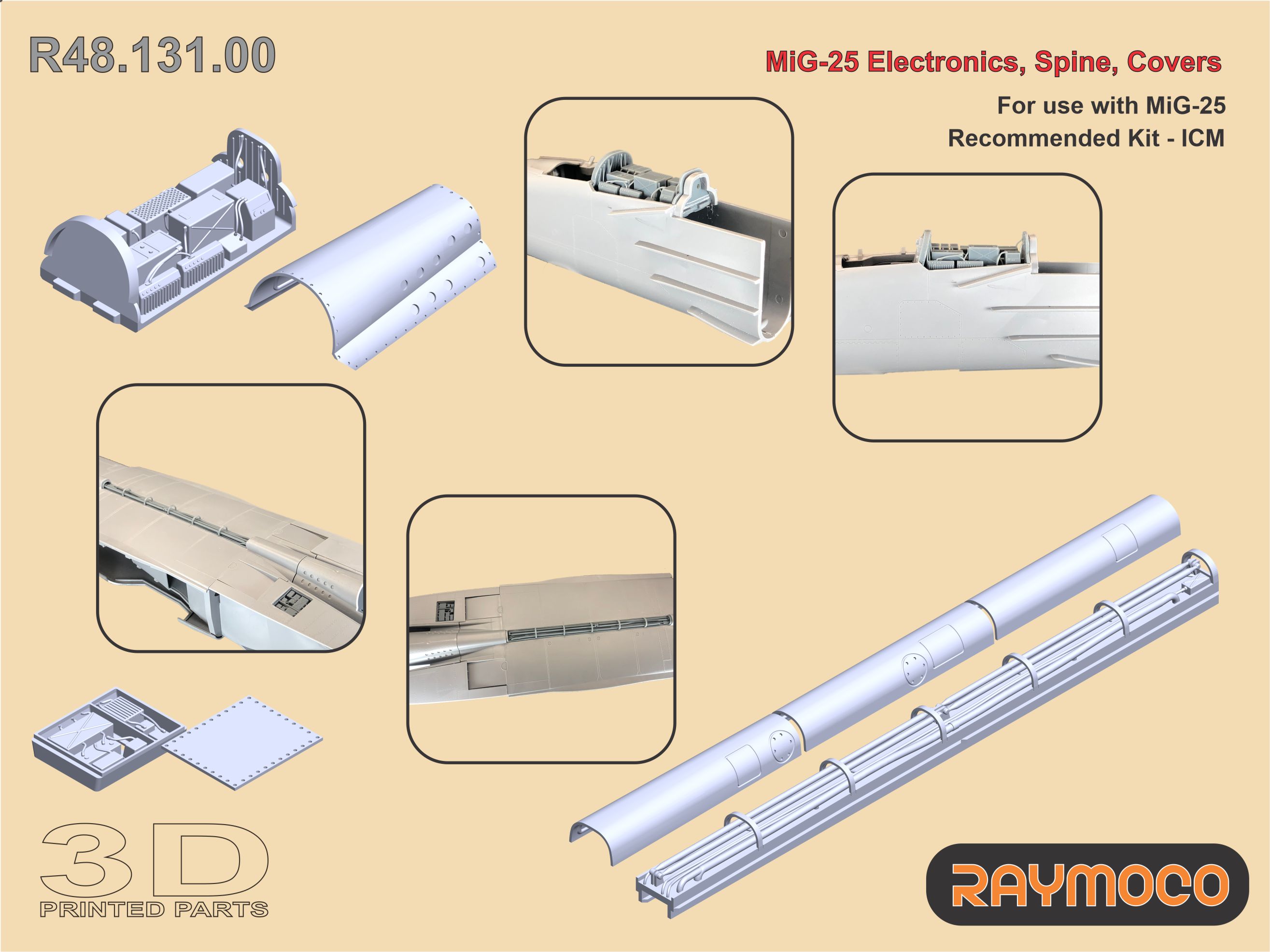 Additions (3D resin printing) 1/48 MiG-31 Electronics, Spine, Covers (Raymoco)