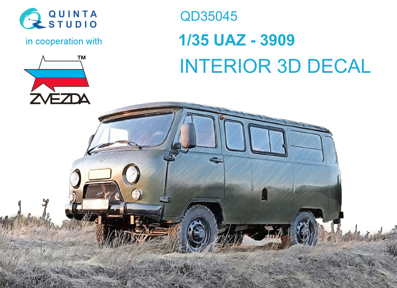 UAZ-3909 3D-Printed & coloured Interior on decal paper (Zvezda)