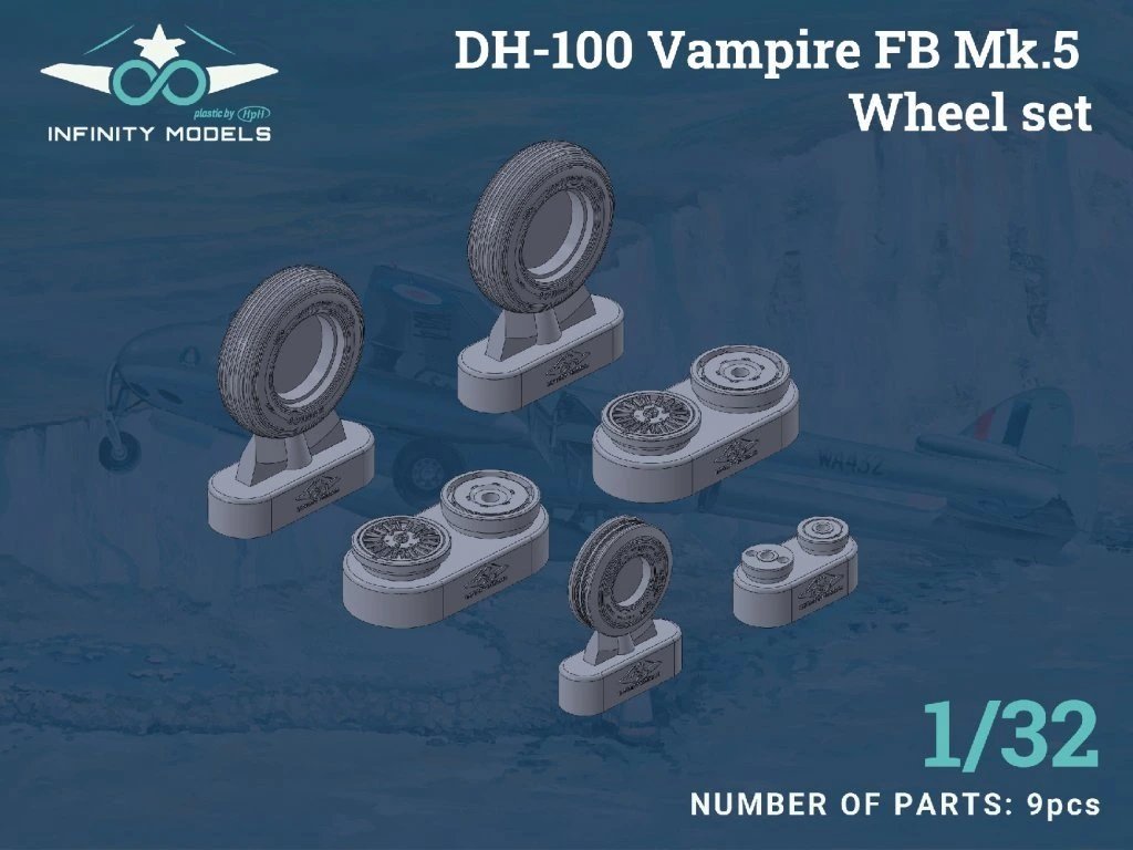 Additions (3D resin printing) 1/32 de Havilland DH-100 Vampire Mk.5 - Wheel Set (for Infinity Models kits)