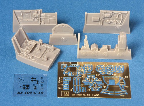 Additions (3D resin printing) 1/48 Messerschmitt Bf-109G-10 cockpit set (designed to be used with Hasegawa kits)