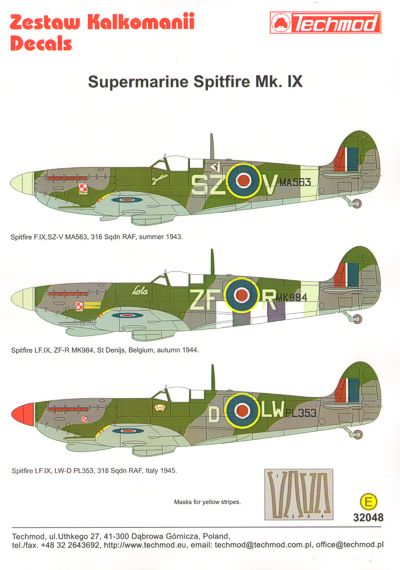 Decal 1/32 Supermarine Spitfire Mk.IX (3) (Techmod)