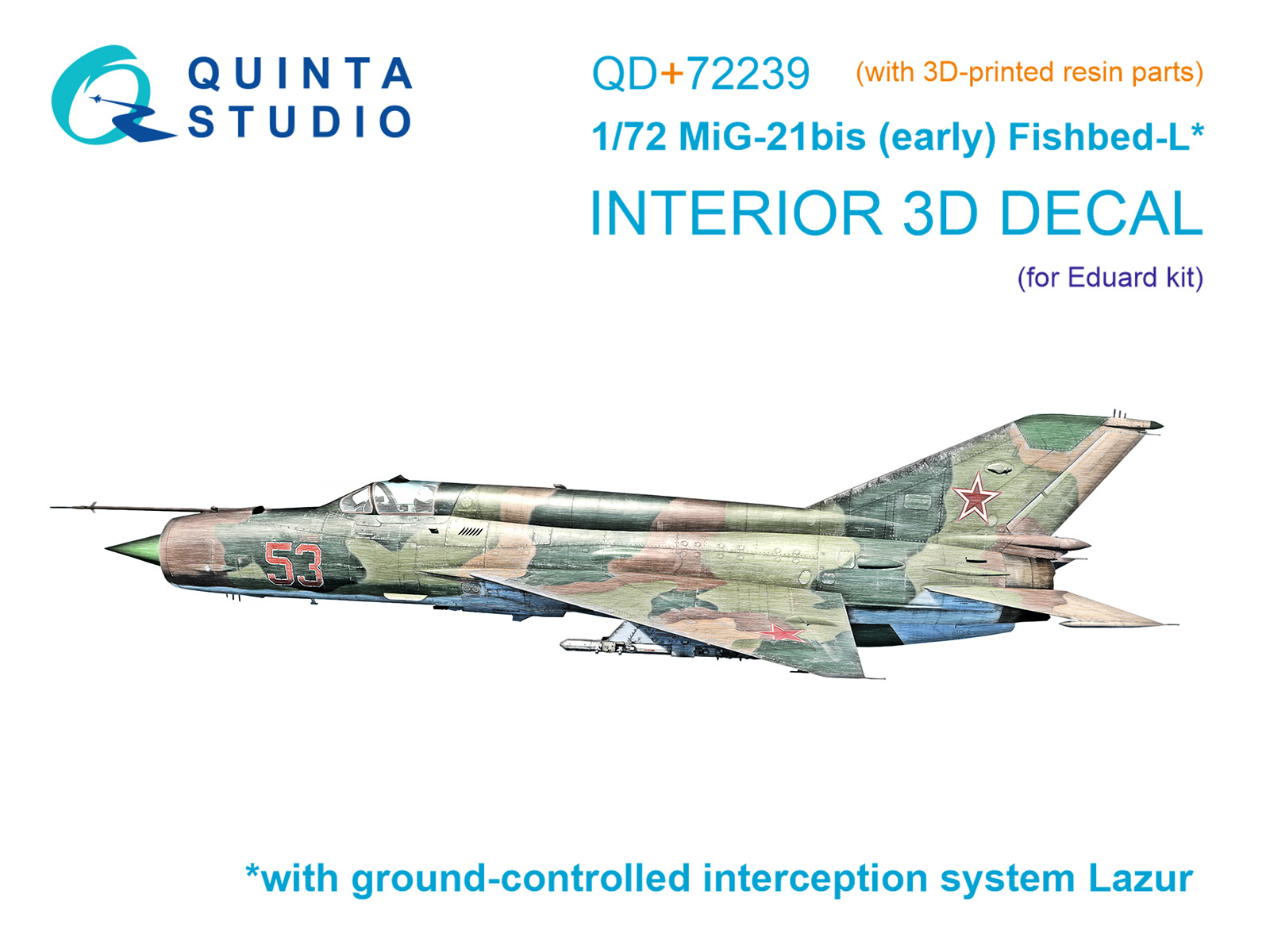MiG-21bis early 3D-Printed & coloured Interior on decal paper (Eduard) (with 3D-printed resin parts)
