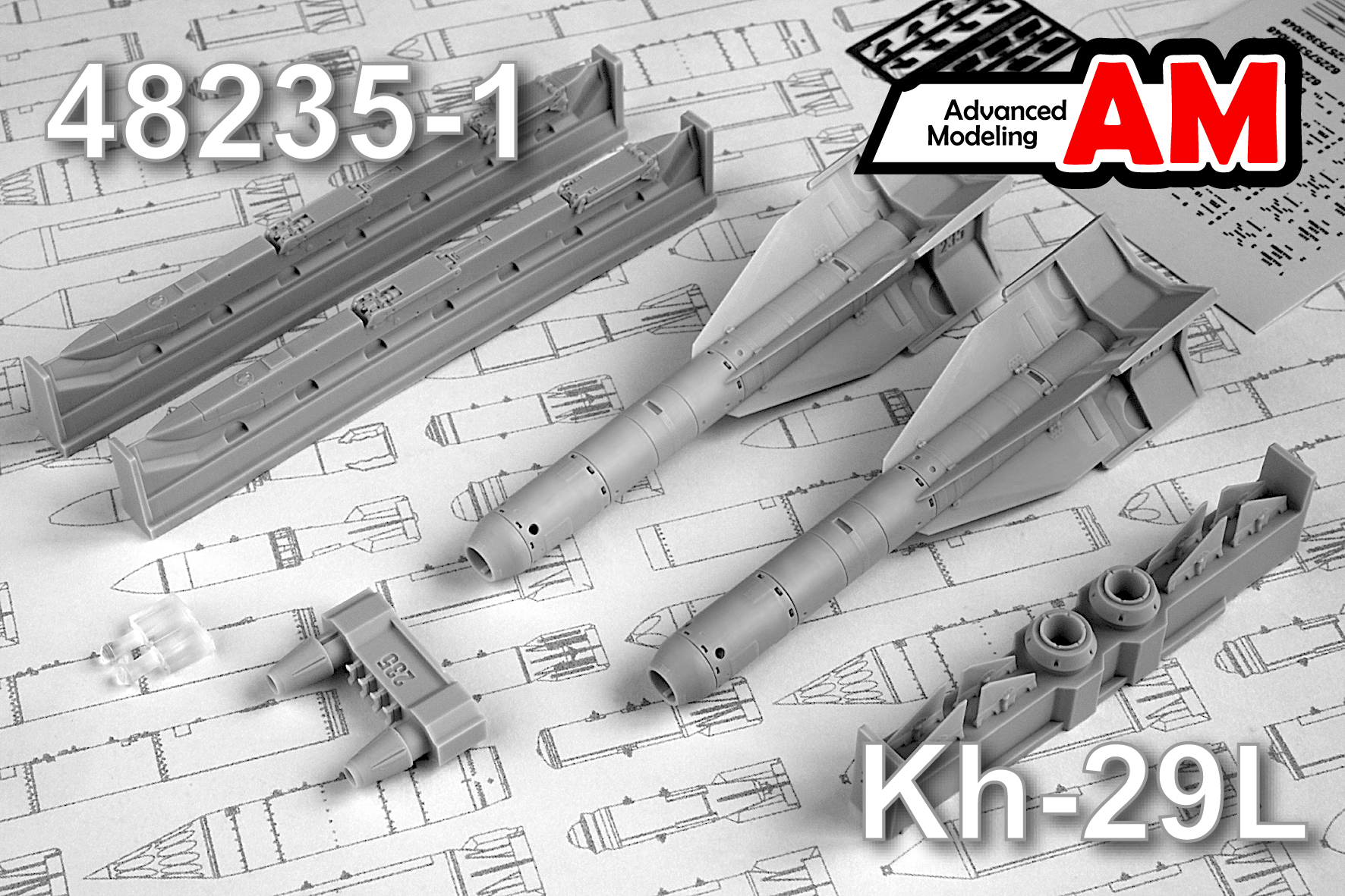 Additions (3D resin printing) 1/48 Aircraft guided missile Kh-29L with launcher AKU-58-1 (Advanced Modeling) 