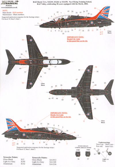 Decal 1/32 BAe Hawk T.1A XX159/XX219/XX261 30th Anniversary of the Hawk, 1974-2004  (Xtradecal)
