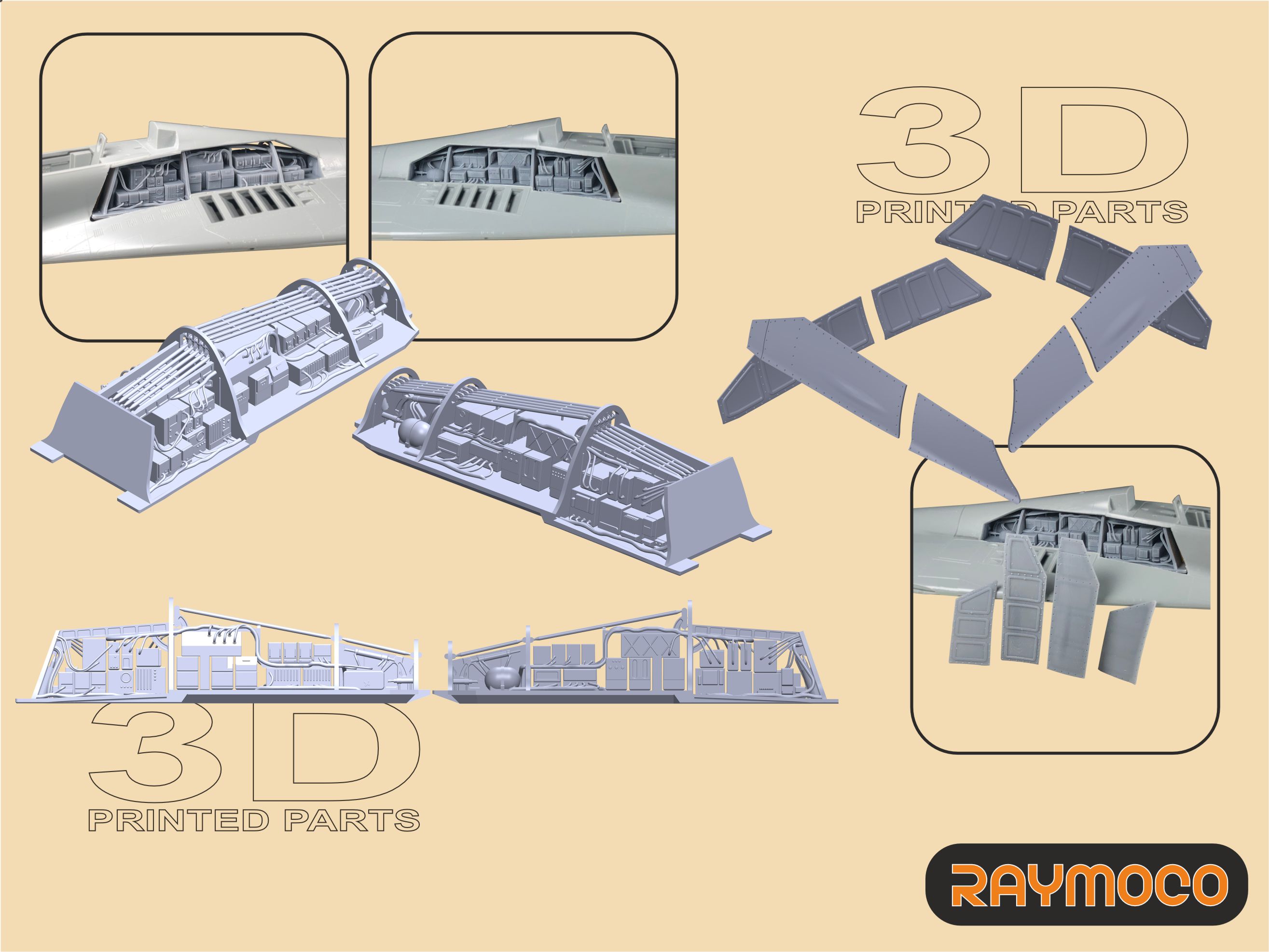 Additions (3D resin printing) 1/48 MiG-29 Electronics, Covers, Tail (Raymoco)