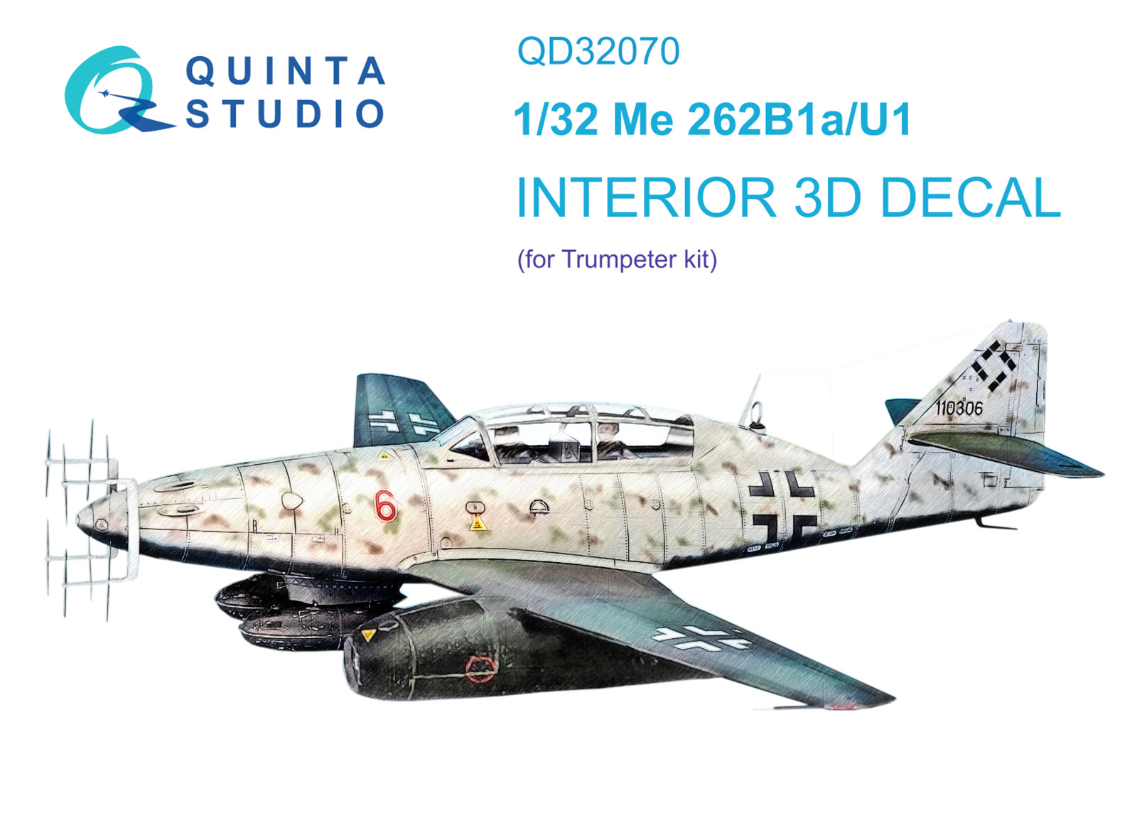 Me 262B1a/U-1 3D-Printed & coloured Interior on decal paper (Trumpeter)