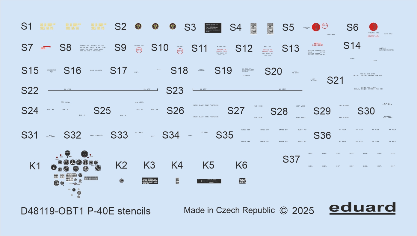 Decal 1/48 P-40E stencils (EDU)