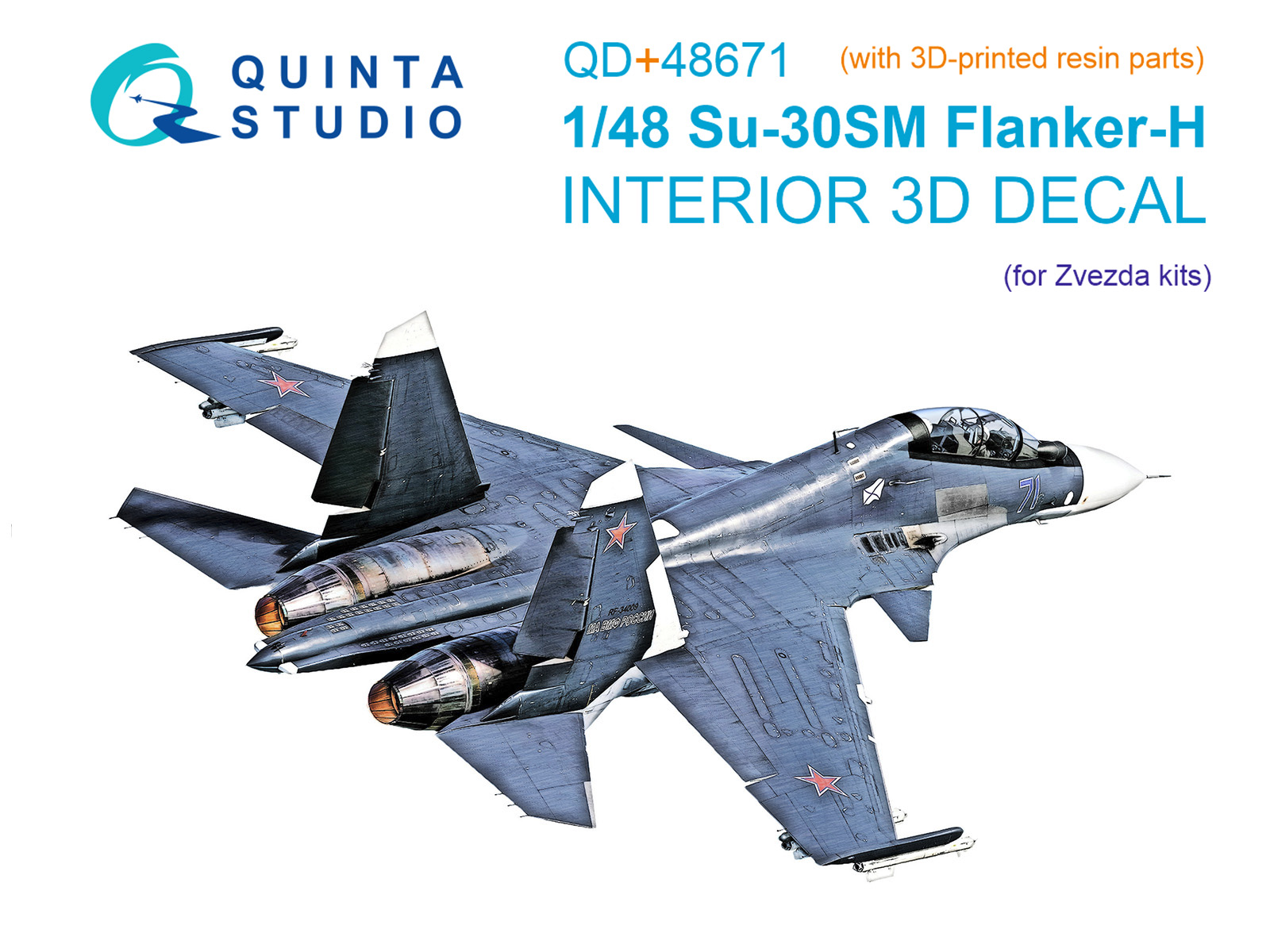 Su-30SM 3D-Printed & coloured Interior on decal paper (Zvezda) (with 3D-printed resin parts)