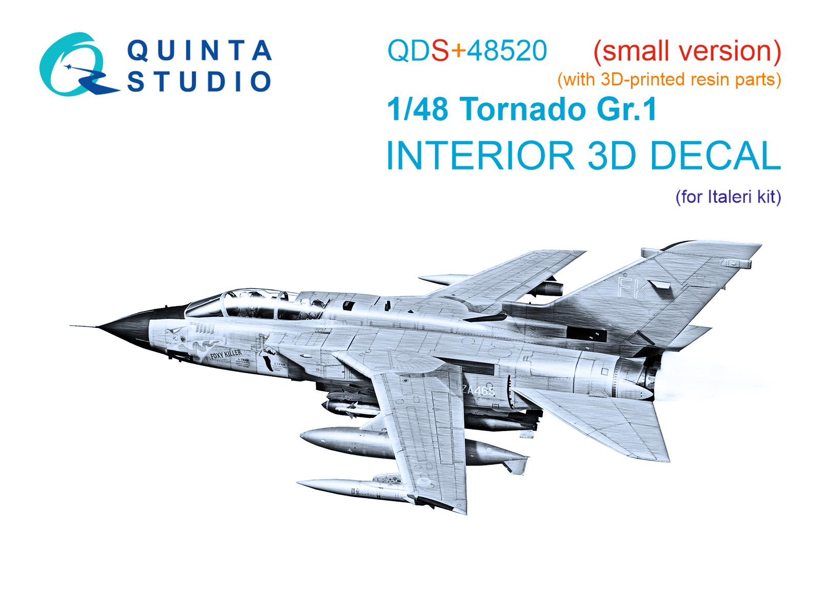 Tornado Gr.1 3D-Printed & coloured Interior on decal paper (Italeri) (small version) (with 3D-printed resin parts)