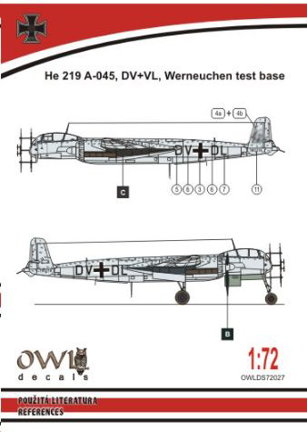 Decal 1/72 Heinkel He.219A-0 DV+DL (Owl Decals)