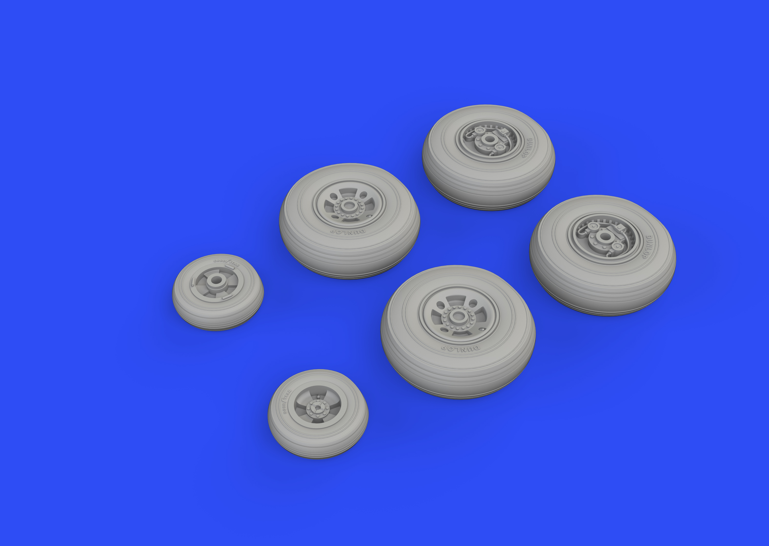 Additions (3D resin printing) 1/72 Avro Shackleton MR.3 wheels with weighted tyre effect (designed to be used with Revell kits)