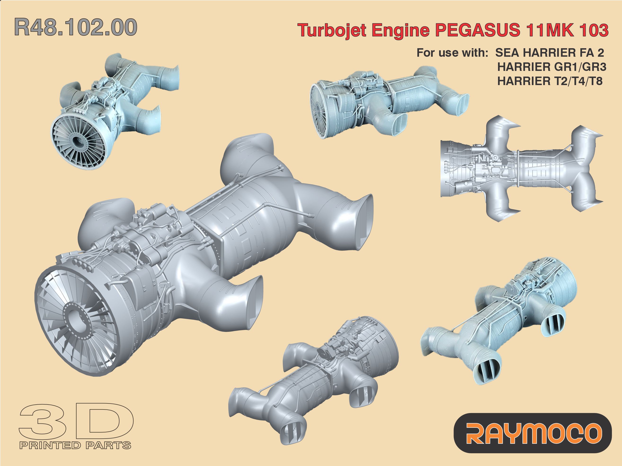 Additions (3D resin printing) 1/48 Turbo Jet Engine PEGASUS 11 MK 103 (Raymoco)