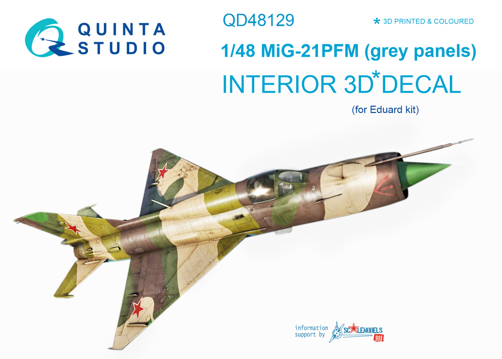 MiG-21PFM  (grey color panels) 3D-Printed & coloured Interior on decal paper (for Eduard  kit)