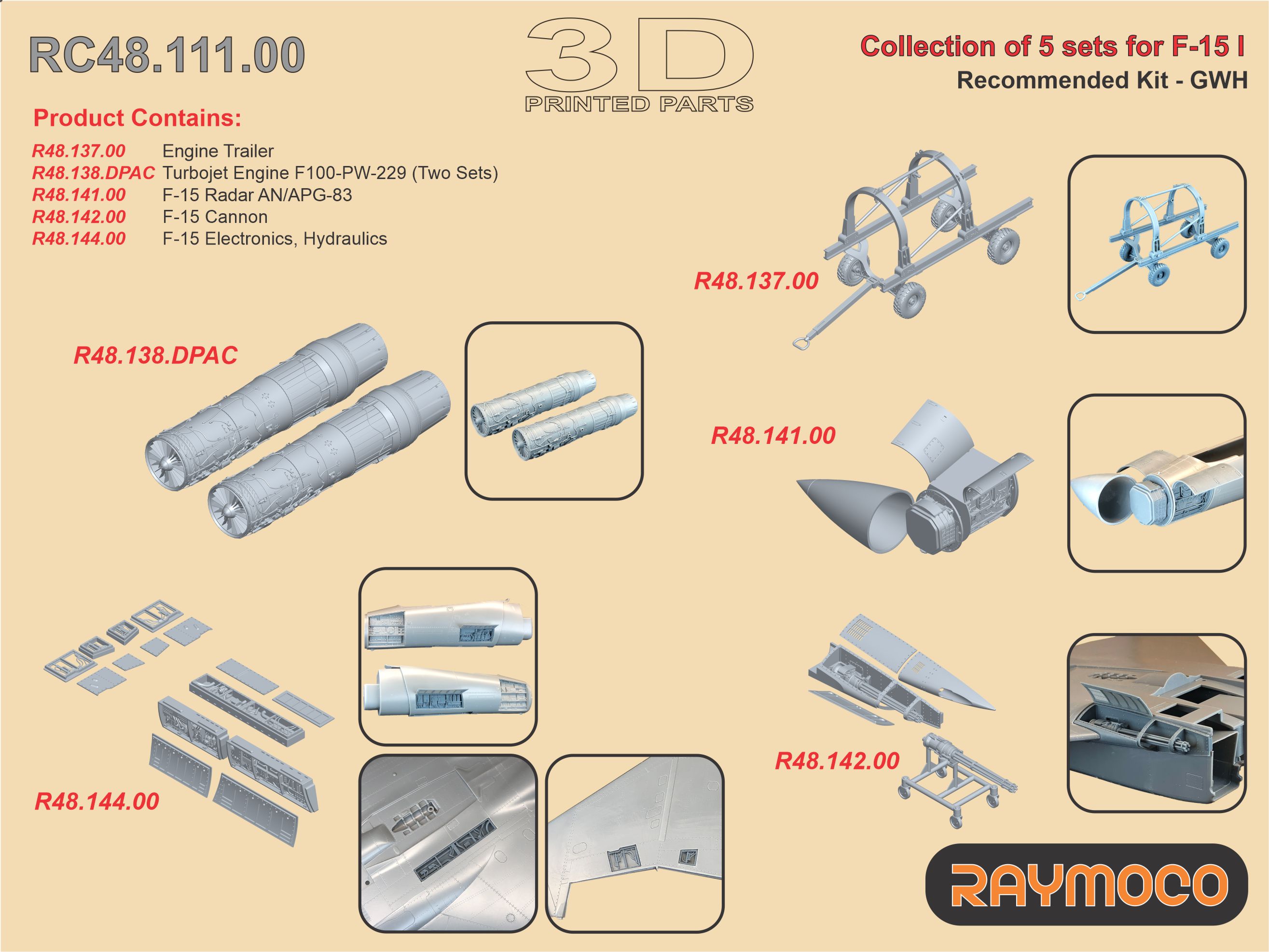 Additions (3D resin printing) 1/48 Collection of 5 sets for F-15 I (GWH) (Raymoco)