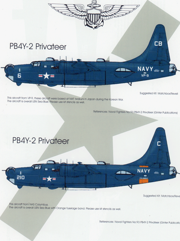 Decal 1/72 US Navy Lockheed PB4Y-2 Privateers (Blackbird Models)