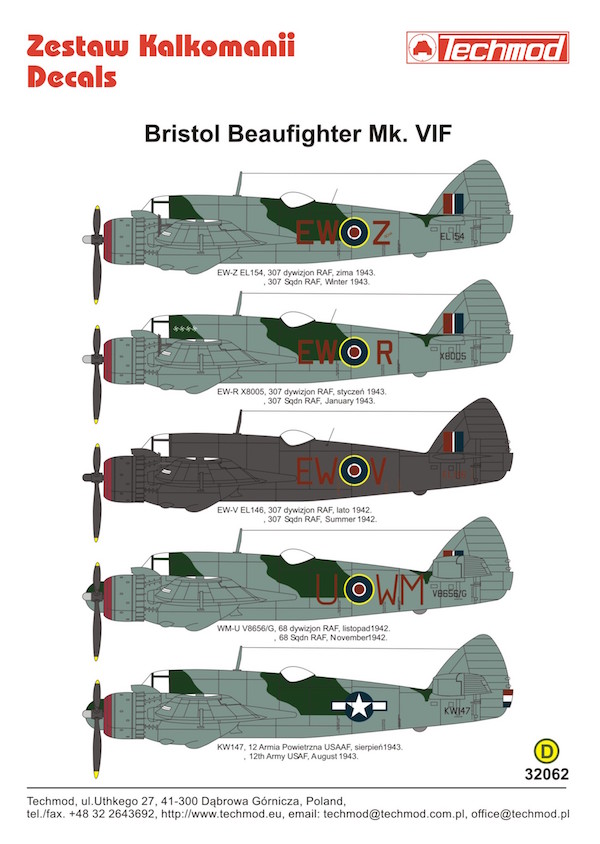 Decal 1/32 Bristol Beaufighter Mk.VIF (Techmod)
