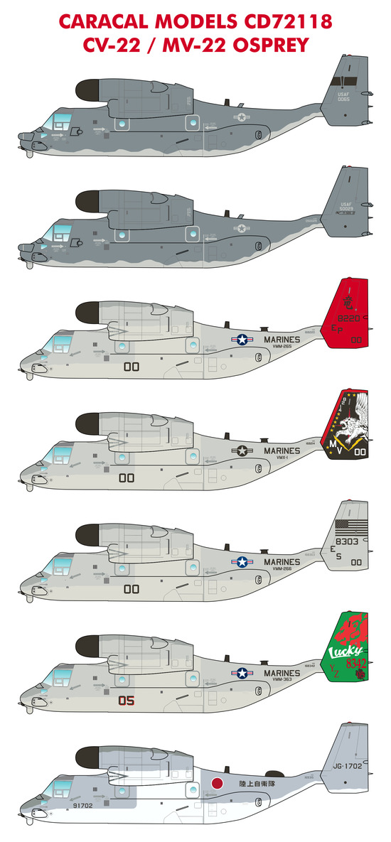 Decal 1/72 Bell-Boeing CV-22/MV-22 Osprey (Caracal Models)