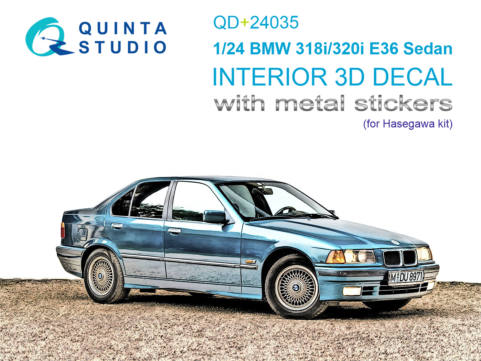 BMW 318i/320i E36 Sedan 3D-Printed & coloured Interior on decal paper (Hasegawa) (with metal sticker parts)