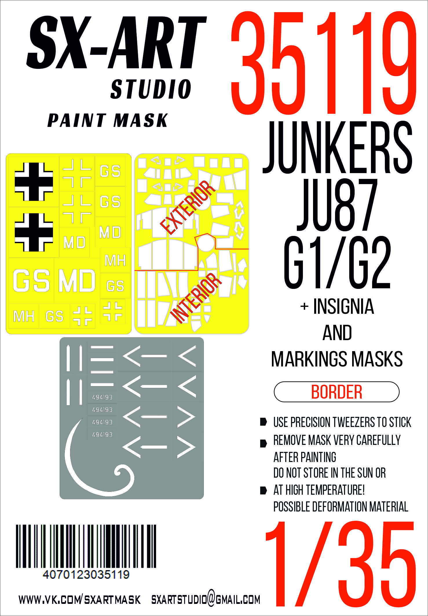 Paint Mask 1/35  Ju-87 G1/G2 (Border) MAX + insignia and markings masks