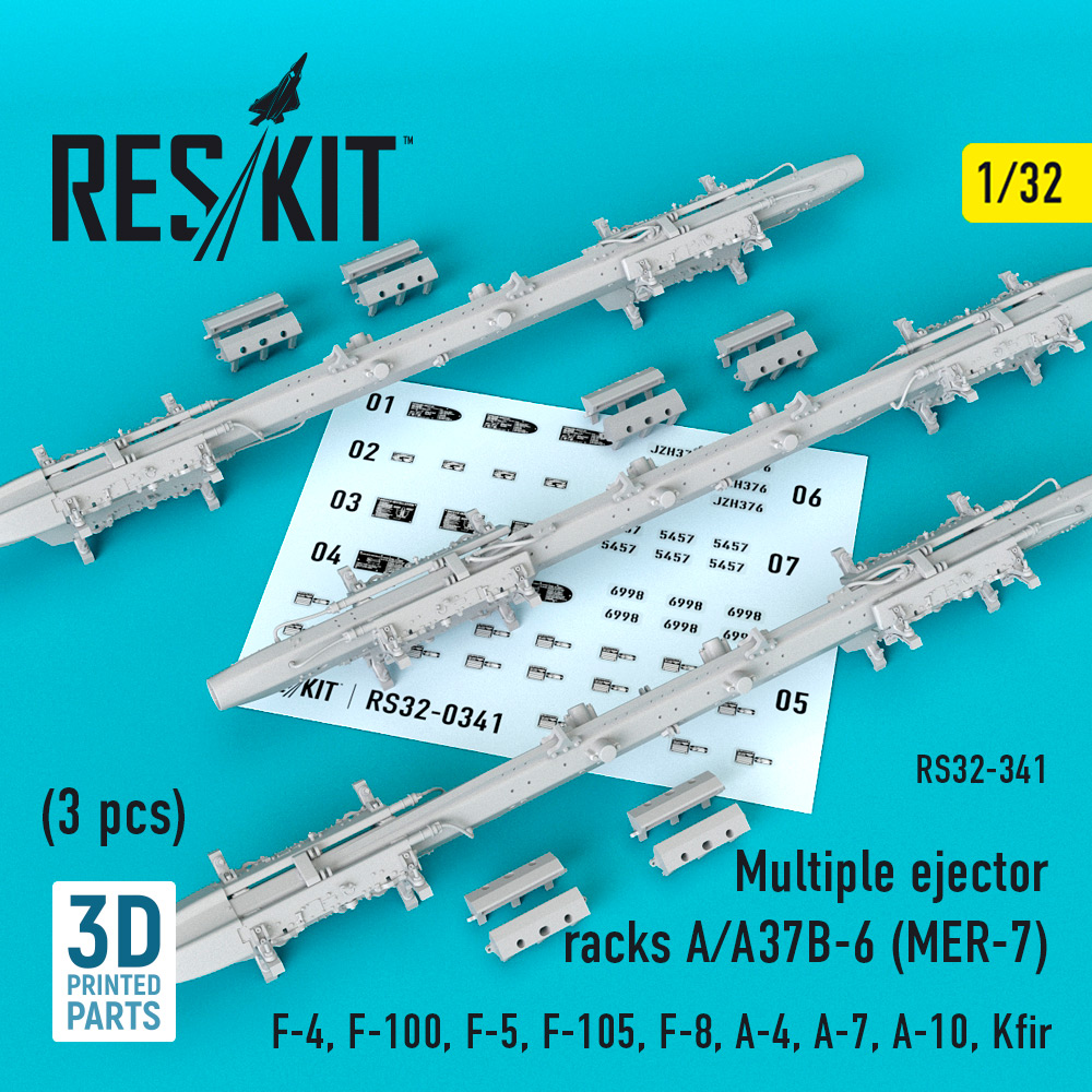Additions (3D resin printing) 1/32 Multiple ejector racks A/A37B-6 (MER-7) (3 pcs) (McDonnell F-4 Phantom , F-100, Northrop F-5, Republic F-105D/F-105G , F-8, A-4)