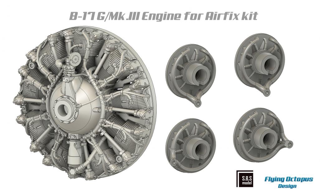 Additions (3D resin printing) 1/72 Boeing B-17G/Mk.III Flying Fortress engine set (designed to be used with Airfix kits) 3D-printed resin