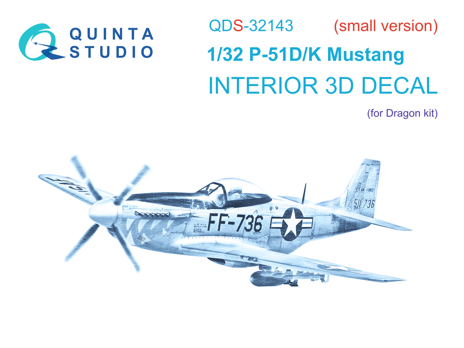 P-51D/K Mustang 3D-Printed & coloured Interior on decal paper (Dragon) (Small version)