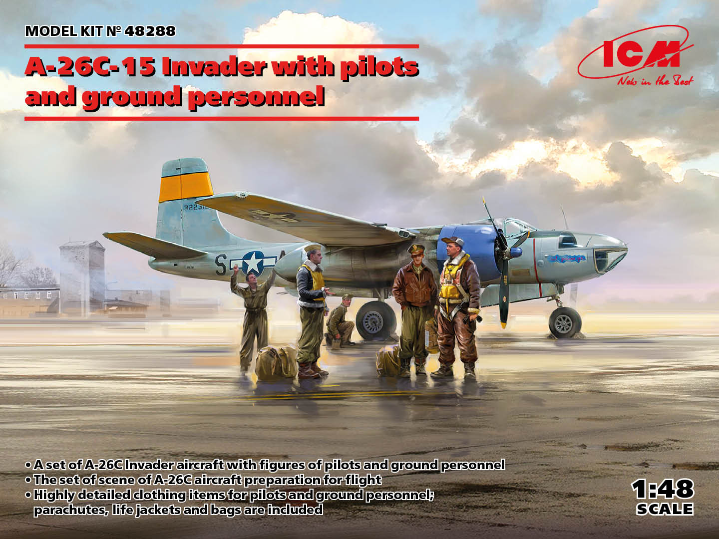 Model kit 1/48 Douglas A-26C-15 Invader with pilots and ground personnel (ICM)