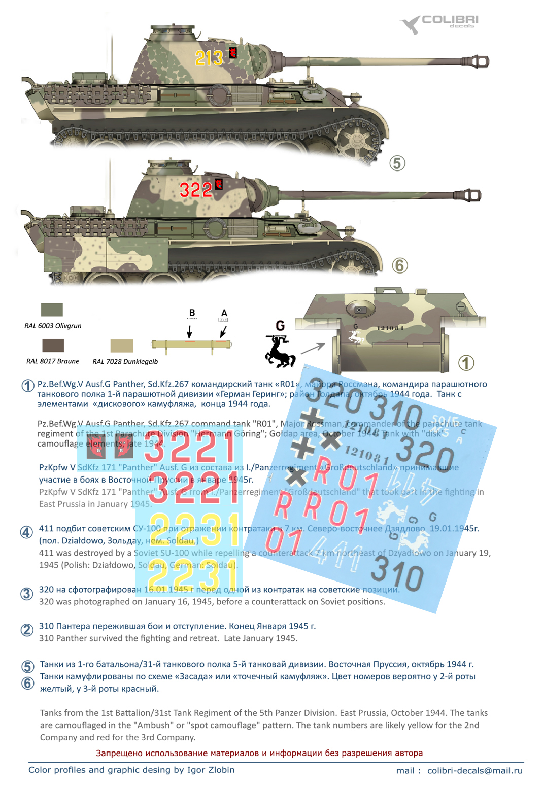 Decal 1/72 Pz.Kpfw.V Panter Ausf. G. (East Prussia) (No zimmerit) (Colibri Decals)