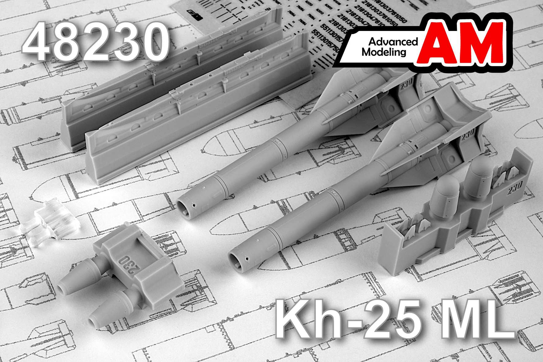 Additions (3D resin printing) 1/48 Aircraft guided missile Kh-25ML with launcher APU-68UM2 (Advanced Modeling) 