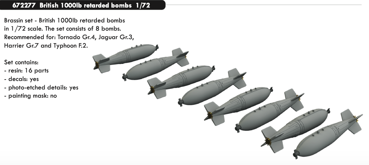 Additions (3D resin printing) 1/72 British 1000lb retarded bombs