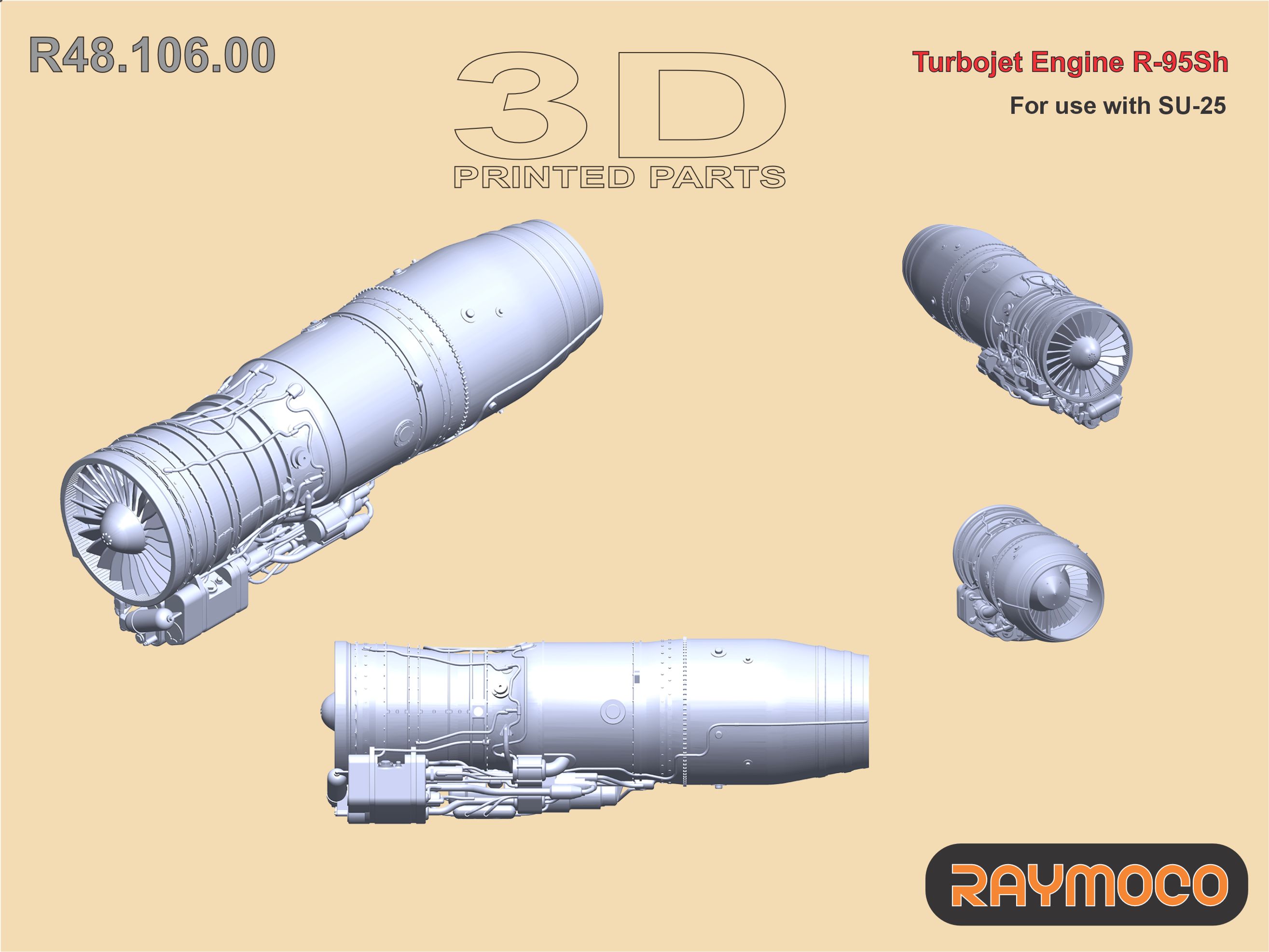 Additions (3D resin printing) 1/48 Turbo Jet Engine R-95SH (2 Sets) (Raymoco)