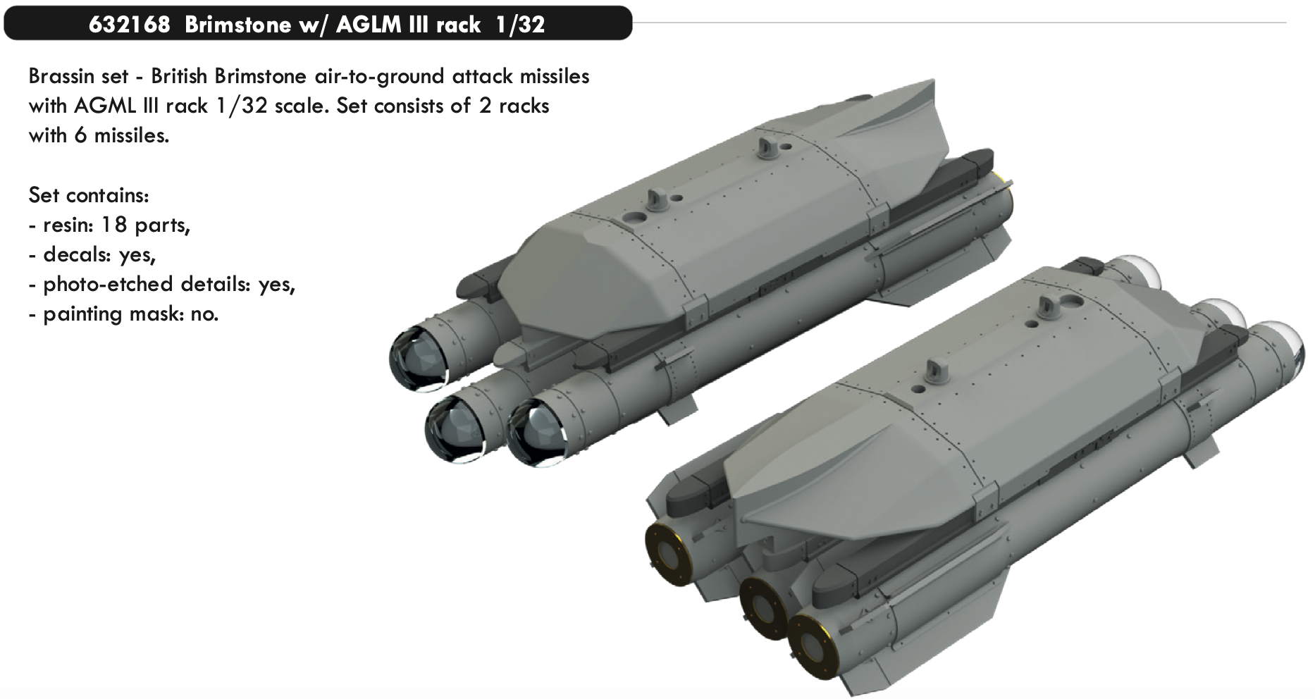 Additions (3D resin printing) 1/32 British Brimstone air-to-ground attack missiles with AGML III rack 