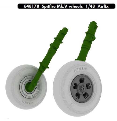 Additions (3D resin printing) 1/48 Supermarine Spitfire Mk.Vb wheels with weighted tyre effect (designed to be used with Airfix kits)