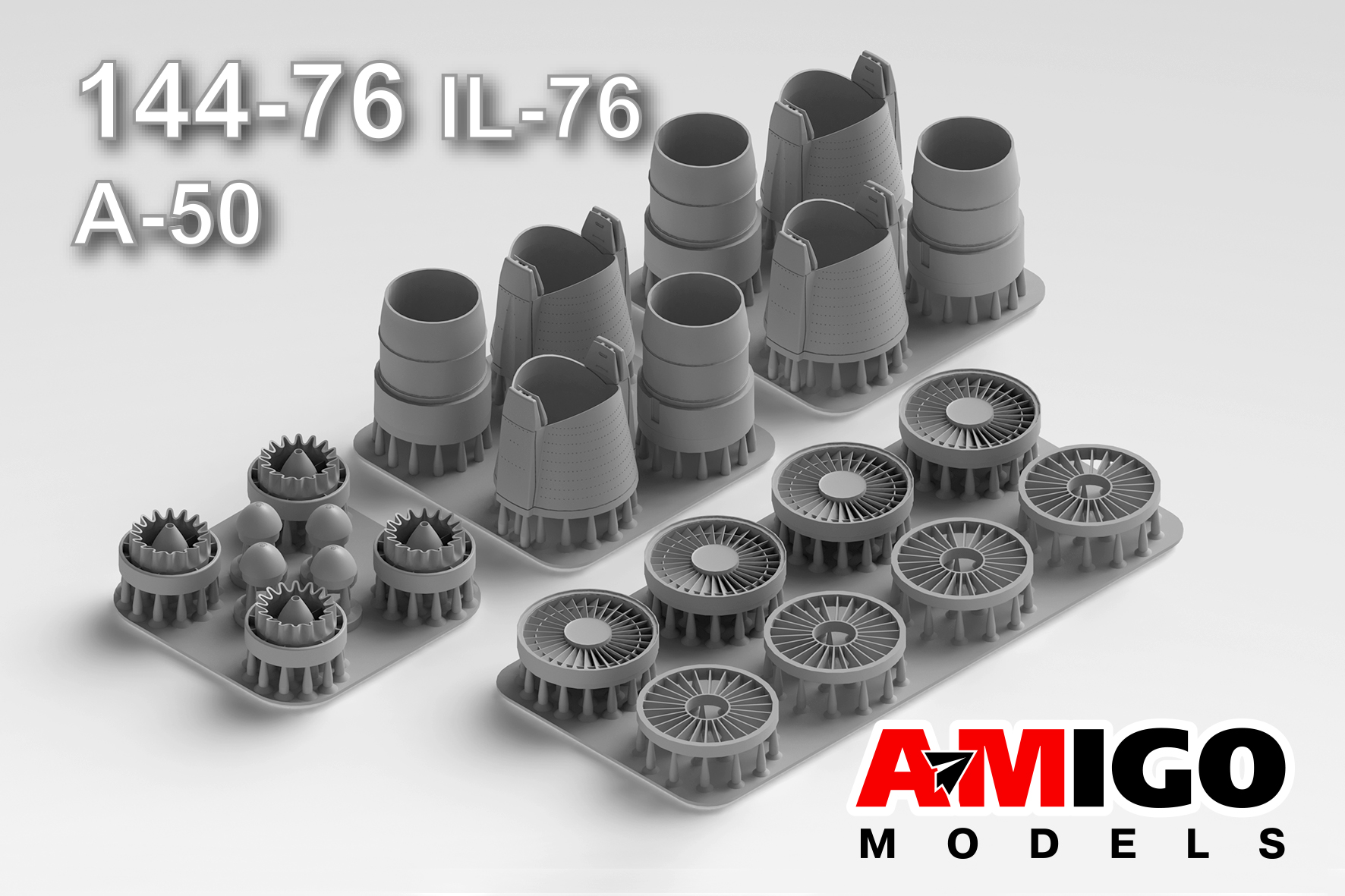 Additions (3D resin printing) 1/144 Aircraft engine D-30KP Ilyushin type 76, A-50 (Zvezda) (Amigo Models)