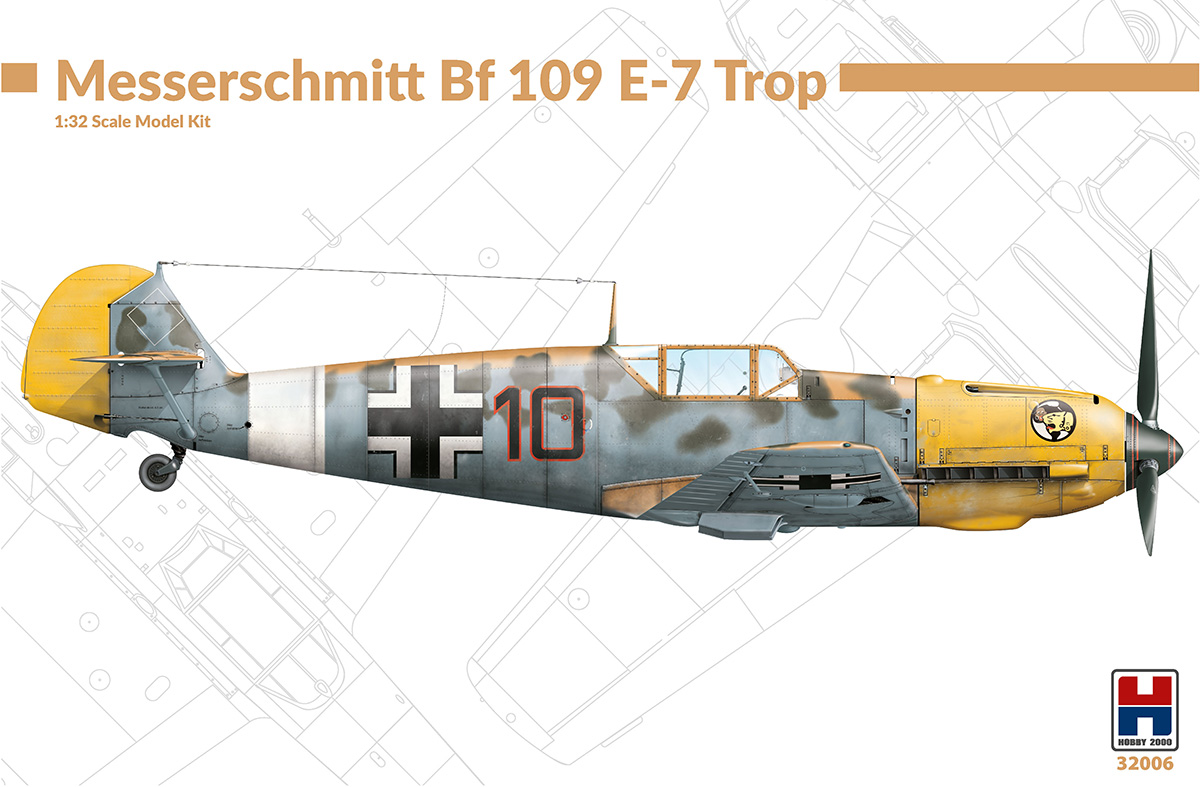 Model kit 1/32 Messerschmitt Bf-109E-7 trop DRAGON KIT+ NEW CARTOGRAF DECALS (Hobby 2000)
