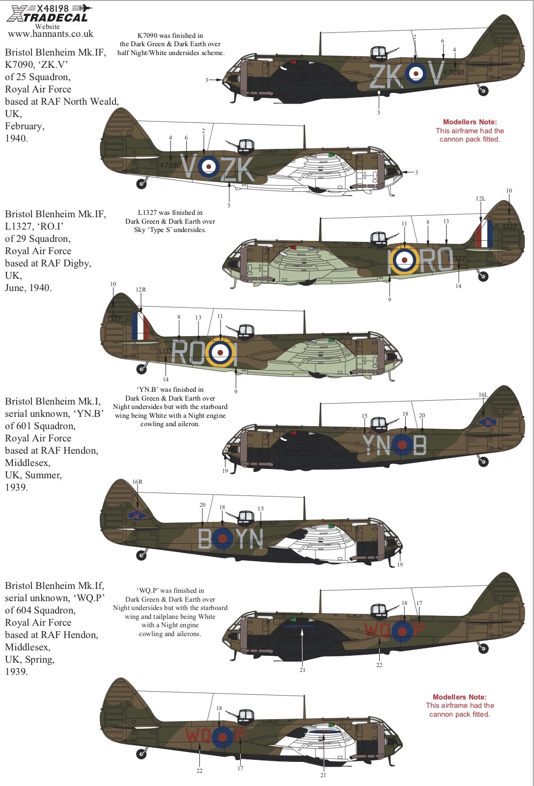 Decal 1/48 Bristol Blenheim Mk.I/Mk.If (5) (Xtradecal)